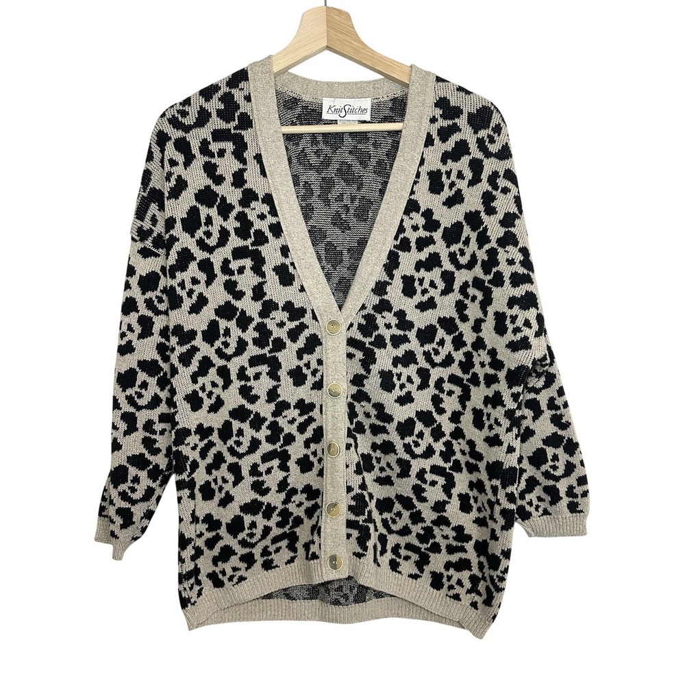 Knit Stitches VTG Women's XL Animal Print Button Up Cardigan Leopard FLAWS